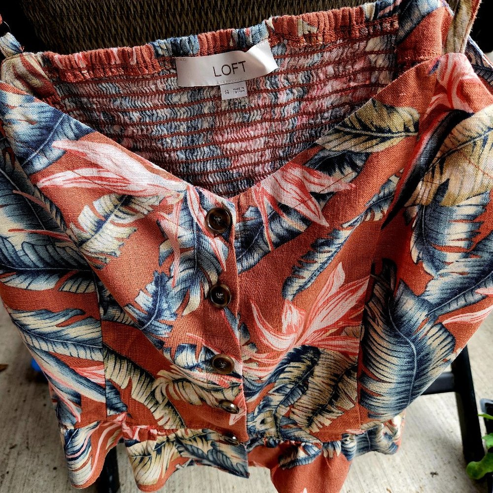 Loft,  tan and green top